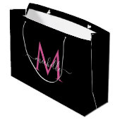 Trendy roze script monogram groot cadeauzakje (Achterkant Gekanteld)