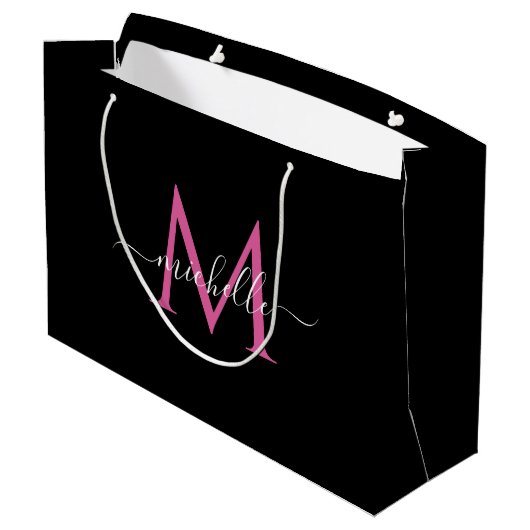 Trendy roze script monogram groot cadeauzakje (Achterkant Gekanteld)