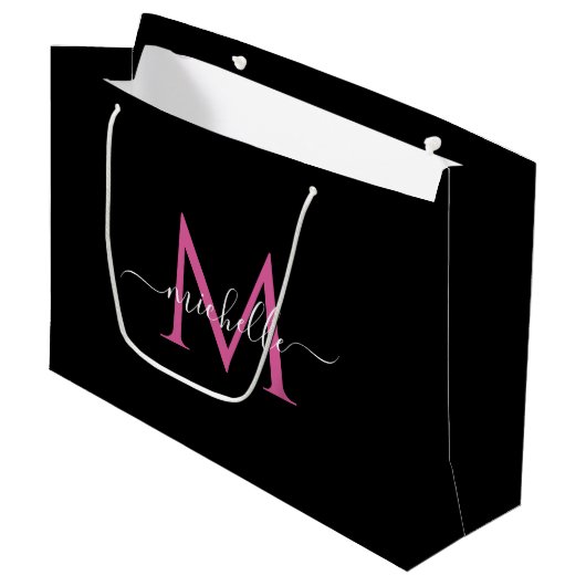 Trendy roze script monogram groot cadeauzakje (Voorkant Gekanteld)