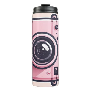 Trendy roze snapshot camera fotografie thermosbeker