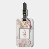 Trendy roze steen marmeren textuur, monogram bagagelabel (Voorkant verticaal)