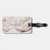 Trendy roze steen marmeren textuur, monogram bagagelabel (Achterkant horizontaal)