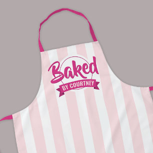 Trendy roze strepen meisjesachtig bakkerij chef ca schort