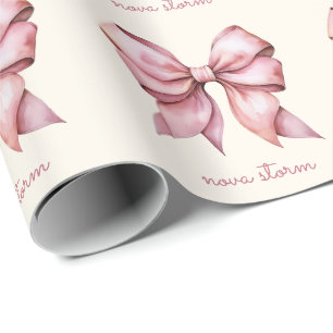 Trendy Roze Strik Gebonden Met Naam Monogram Cadeaupapier