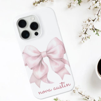 Trendy Roze Strik Gebonden Met Naam Monogram iPhone 15 Pro Case
