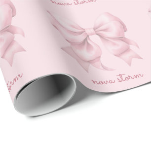 Trendy Roze Strik Geborduurd Met Naam Initiaal Cadeaupapier