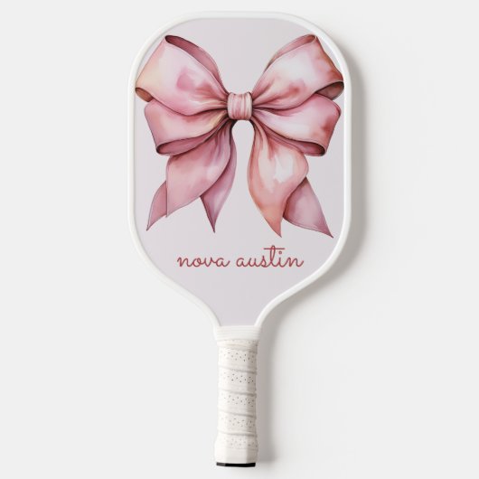 Trendy Roze Strik Met Naam Initiaal Pickleball Paddle (Achterkant)