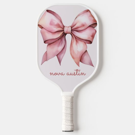 Trendy Roze Strik Met Naam Monogram Personalized Pickleball Paddle (Voorkant)