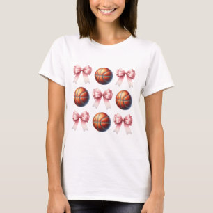 Trendy Roze Strikjes en Basketbalballen Ontwerp T-shirt