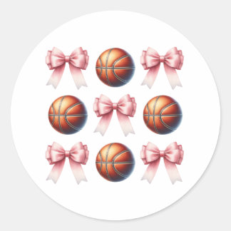 Trendy Roze Strikken en Basketbalballen Ontwerp Ronde Sticker