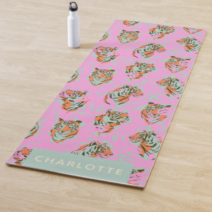 Trendy Roze Tijger Jungle Retro Gepersonaliseerde Yogamat
