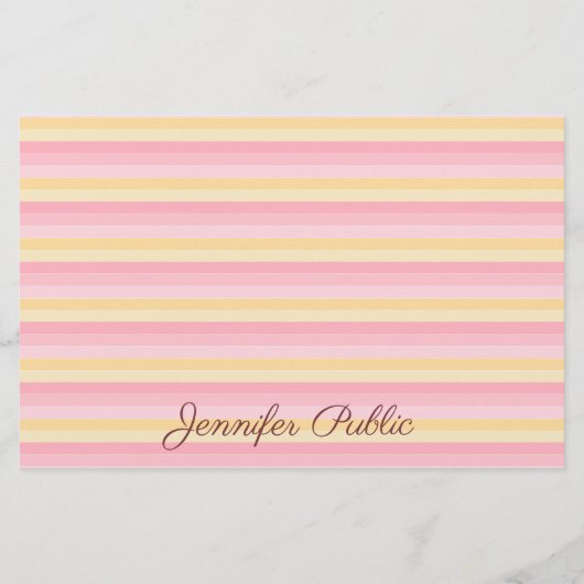 Trendy Roze Vanille Geel Wit Script Sjabloon Briefpapier (Achterkant)