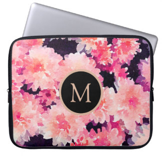 Trendy roze waterverf flory monogram laptop sleeve
