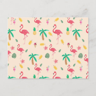 Trendy roze waterverf tropische flamingo floral briefkaart
