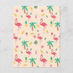 Trendy roze waterverf tropische flamingo floral briefkaart