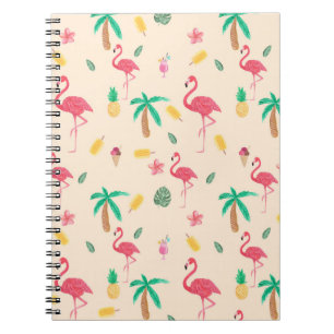 Trendy roze waterverf tropische flamingo floral notitieboek