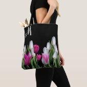 Trendy roze witte tulpen bloemengroen zwart girly draagtas (Dichtbij)