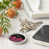 Trendy roze zebra print FAUX Glitz Bow met naam Sleutelhanger (Zijkant)