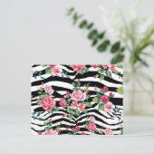 trendy rozen en zebrastrips briefkaart (Staand voorkant)
