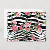 trendy rozen en zebrastrips briefkaart (Voorkant / Achterkant)