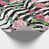 trendy rozen en zebrastrips cadeaupapier (Hoek)