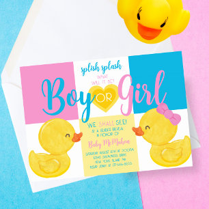 Trendy Rubber Duck Gender Reveal Party Uitnodiging