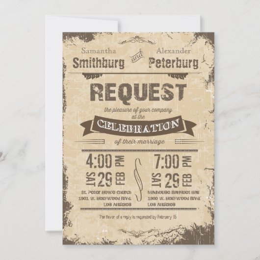 Trendy Rustic Beige Grunge Wedding Invite Kaart (Voorkant)