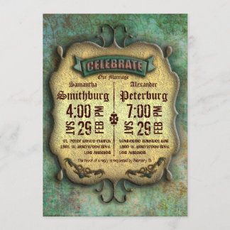Trendy Rustic Patina Wedding Invite Kaart