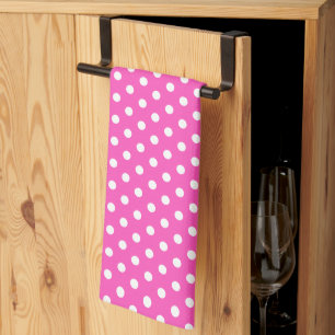 Trendy Rustieke Witte Polka Dots Roze Retro Theedoek