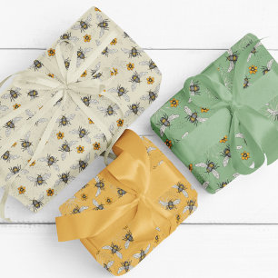 Trendy Sage & Gele Honingbijen voor Lente & Zomer Inpakpapier Vel