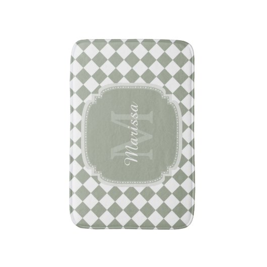 Trendy Sage Green Checked Monogrammed Name Badmat (Voorkant Verticaal)