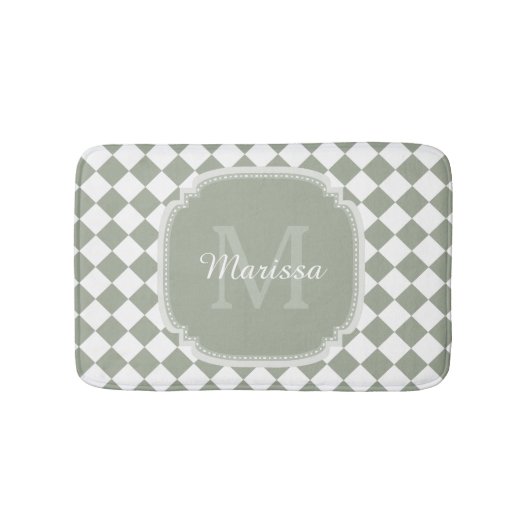 Trendy Sage Green Checked Monogrammed Name Badmat (Voorkant)