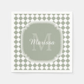 Trendy Sage Green Checked Monogrammed Name Servetten (Voorkant)