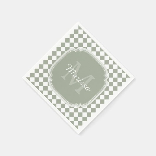 Trendy Sage Green Checked Monogrammed Name Servetten (Hoek)