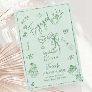 Trendy Sage Green Mint Hand getrokken verlovingsfe Kaart