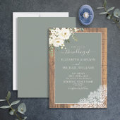 Trendy Sage Green Rustic Wood Script Wedding invul Kaart