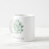 Trendy Sage Green Waterverf Succulent Koffiemok (Voorkant links)