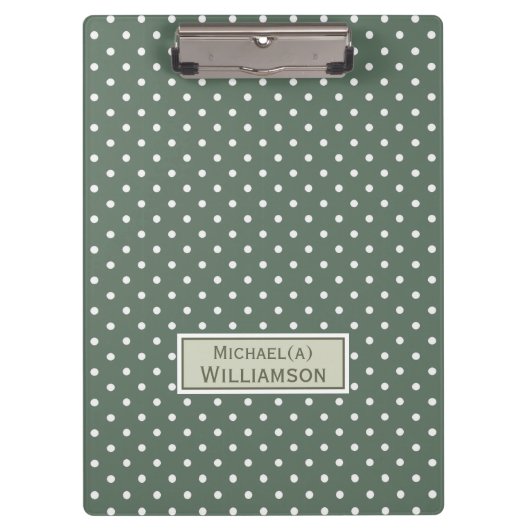 Trendy Sage Groen & Wit Polka Dot Custom Pattern Klembord (Voorkant)