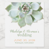 Trendy Sage Succulent Wedding Wijn Etiket (Enkel label)