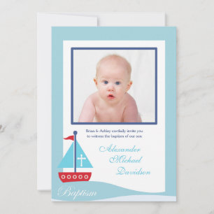Trendy Sailboat Baptism Fotouitnodiging tweezijdig Kaart