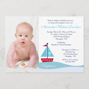 Trendy Sailboat Baptism Photo Invitation Kaart
