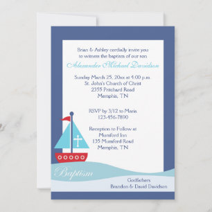 Trendy Sailboat (Navy) Baptism Invitation Kaart