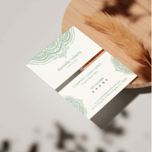Trendy salie-groene mandala visitekaartje