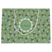 Trendy salie groene zoemende zomerbijen groot cadeauzakje (Voorkant)