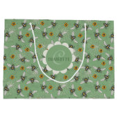 Trendy salie groene zoemende zomerbijen groot cadeauzakje (Achterkant)