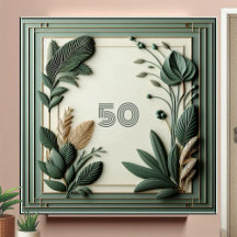 Trendy Saliegroen Art Deco Bladeren Botanische Num