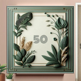 Trendy Saliegroen Art Deco Bladeren Botanische Num Tegeltje