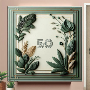 Trendy Saliegroen Art Deco Bladeren Botanische Num Tegeltje