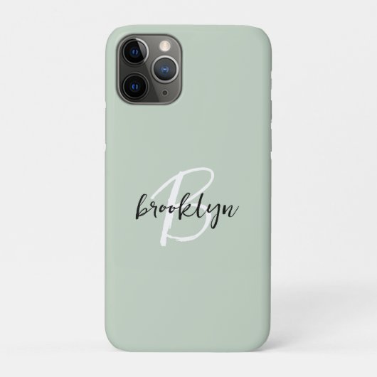 Trendy saliegroen zwart wit script monogram Case-Mate iPhone case (Achterkant)