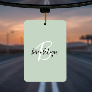 Trendy saliegroen zwart wit script monogram luchtverfrisser